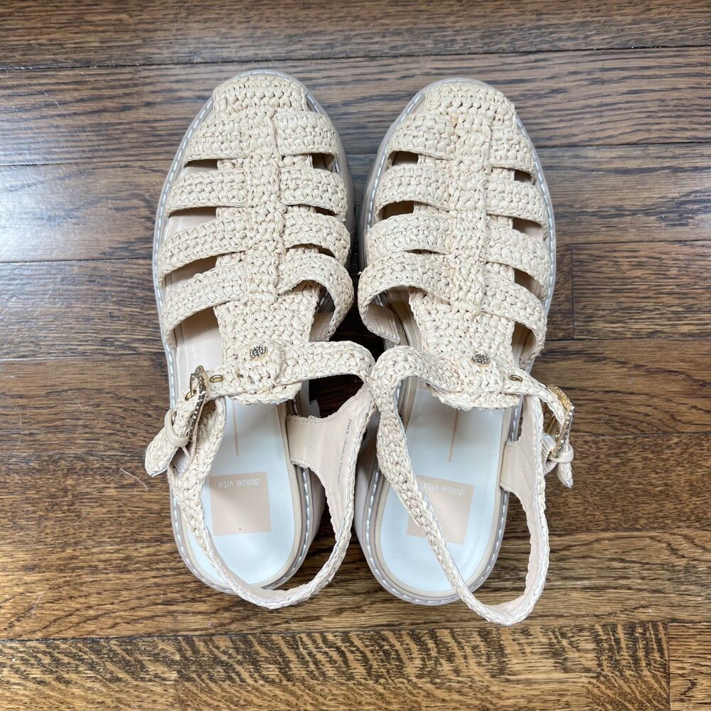 Dolce Vita Lasly Raffia Fisherman Sandals in Natural Knit Women's Size 9 - Picture 4 of 13
